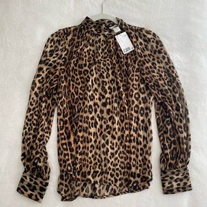 NWT H&M Cheetah High Neck Blouse Size S